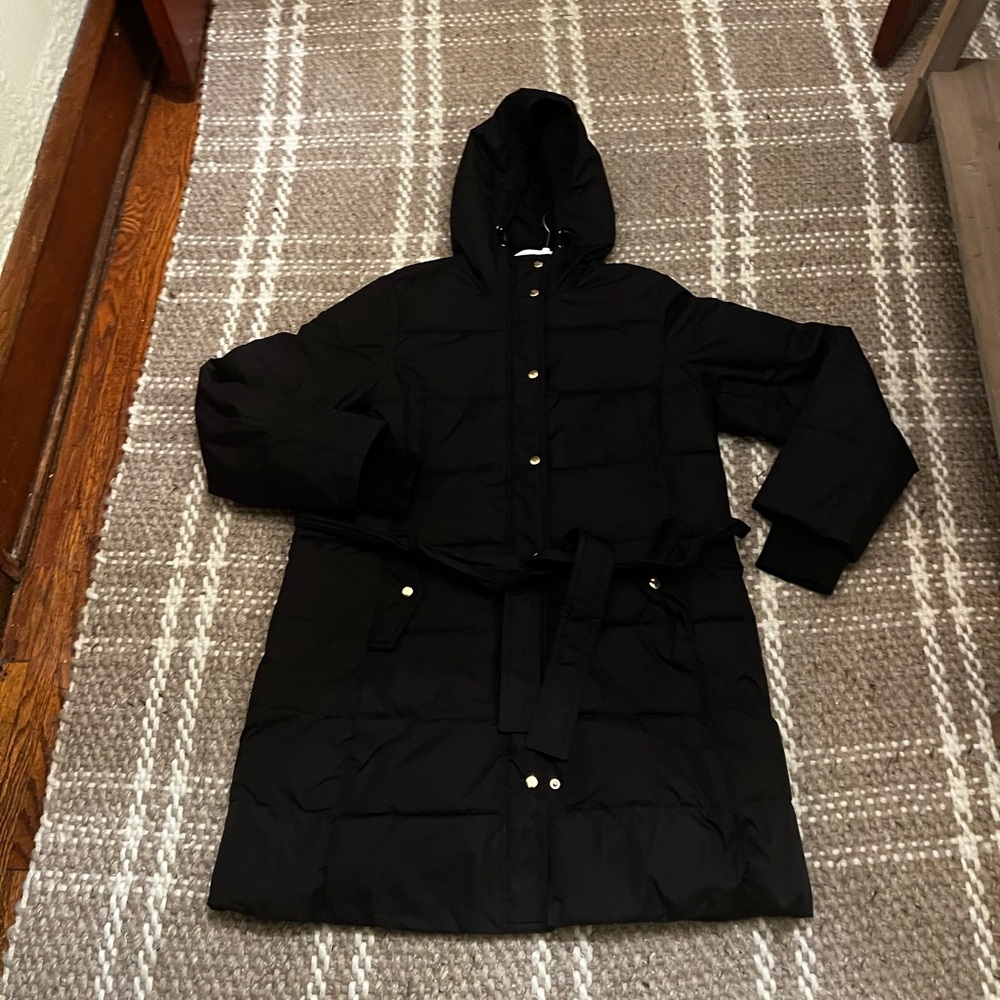J. Crew Midnight Black Hooded Puffer Coat